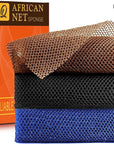 3 Pieces African Bath Sponge African Net Long Net Bath Sponge Exfoliating Shower Body Scrubber Back Scrubber Skin Smoother,Great for Daily Use (Black、Blue、Brown)
