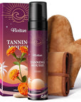 Self Tanner Mousse Kit - 250mL XL & Mitt & Strap | 1-Hour Express Dark Bronze + Plant 30% DHA for Long-Lasting Tan | No Orange Tones, Streak-Free & Odorless | Natural Sunless Glow