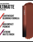 Maybelline Color Sensational Ultimatte Matte Lipstick, Non-Drying, Intense Color Pigment, More Truffle, Cocoa Brown, 1 Count