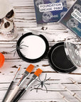 UCANBE Black White Face Body Paint with Painting Brush Kit, Cream-to-Powder Goth White Foundation + Black Greasepaint for Kids & Adult Halloween, SFX Makeup Set for Clown Skull Mime Cosplay & Costume