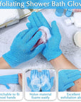 Anezus Exfoliating Back Scrubber Bath Gloves Set, Exfoliating Shower Towel with Shower Gloves for Body Scrub, Back Cleaner Wash Gloves to Remove Dead Skin (Blue)