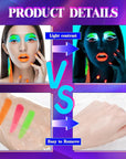 UV Neon Blue Face Body Paint Stick, Colored Professional Full-Coverage Oil-Based Eye Black Stick for Halloween Cosplay Christmas, Face Painting Foundation Makeup Glow in the Dark Party Supplies-06