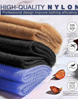 3 Pieces African Bath Sponge African Net Long Net Bath Sponge Exfoliating Shower Body Scrubber Back Scrubber Skin Smoother,Great for Daily Use (Black、Blue、Brown)