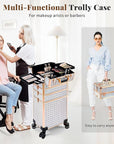 AROUS 5 in 1 Rolling Makeup Train Case Cosmetology Case on Wheels Large Cosmetic Organizer Travel Cart for Hairstylist Artist Nail Beauty Salon Barber,White