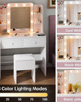 Haewon White Makeup Vanity Desk with Mirror and Lights, Small Vanity Table Set with Power Outlets, Storage Drawers and Chair, Dressing Table with 10 LED Bulbs and 3 Color Lighting Modes for Bedroom