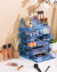 Sorbus Acrylic Makeup Organizer Set, 7-Drawer Vanity & Countertop Cosmetic Storage with Small & Wide Compartments, Blue Brilliance Makeup Storage for Brushes, Jewelry – Holiday Gift for Women & Teens