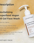 Superfood Hydrating Vegan Oil Gel Face Wash, 6.76 fl.oz | Daily Gentle Cleanser for Sensitive Skin with Natural Oils and Lactic Acid, pH Balancing, Makeup Removing, Korean Skin Care