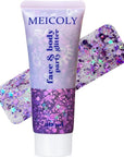 MEICOLY Purple Hair Glitter Kids Makeup,Halloween Sparkly Face Glitter,Mermaid Sequins Face Body Glitter,Chunky Glitter for Festival Rave Accessories Costume Outfits for Women,50ml