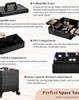 AROUS 5 in 1 Rolling Makeup Train Case Cosmetology Case on Wheels Large Cosmetic Organizer Travel Cart for Hairstylist Artist Nail Beauty Salon Barber,Black