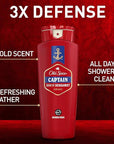 Old Spice Refreshing Body Wash for Men, 3X Defense, 24/7 Shower Fresh with Long Lasting Scent, Red Collection, Captain with Bergamot Scent, 24 oz (Pack of 4)