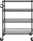 Finnhomy 4 Tier Heavy Duty Commercial Grade Rolling Cart with Handle Bar, Metal Wire Utility Cart with Wheels, Service Trolley on Wheels, Shelf Size 18" D x 36" W, NSF, Black