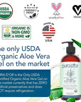 PURA D'OR 16 Oz ORGANIC Aloe Vera Gel - Lavender - All Natural - ZERO Artificial Preservatives - Deeply Hydrating & Moisturizing - Sunburn, Bug Bites, Rashes, Small Cuts, Eczema Relief - Skin & Hair