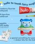 hello Tooth Fairy Kit with Tooth Fairy Door Hanger and Teddy Bear, Includes Full Size Fluoride Kids Strawberry Toothpaste and Kids Toothbrush, for Children Ages 3 and Up