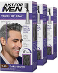 Just For Men Touch of Gray, Mens Hair Color Kit with Comb Applicator for Easy Application, Great for a Salt and Pepper Look - Dark Brown, T-45, Pack of 3