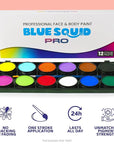 Blue Squid PRO Professional Face Painting Kit - 12 Color Palette with 2 Brushes, Face & Body Paint Kits for Adults & Kids - Safe & Washable SFX Makeup for Parties & Halloween Makeup
