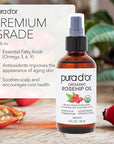 PURA D'OR 4 Oz ORGANIC Rosehip Seed Oil - 100% Pure Cold Pressed USDA Certified Anti-Aging Treatment - Vitamin A & C Rich - Helps Fade Appearance of Scars & Stretch Marks - For Face, Hair & Body