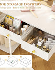 White Vanity Desk Without Mirror for Bedroom, Makeup Desk with 2 Fabric Drawers, Vanity Desk with Iron Hook, 36 Inches Vanity with Storage, White