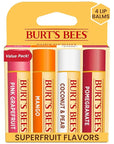 Burt's Bees Lip Balm - Pink Grapefruit, Mango, Coconut & Pear, and Pomegranate Pack, Lip Moisturizer With Beeswax, Tint-Free, Natural Origin Conditioning Treatment, 4 Tubes, 0.15 oz.