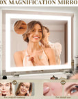 ROLOVE 22x20 Inch Lighted Vanity Mirror, 3-Mode Touch Dimming LED Lighting, Large Makeup Mirror for Dressing Room, Tabletop or Wall-Mounted, White