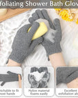 Anezus Exfoliating Back Scrubber Bath Gloves Set, Exfoliating Shower Towel with Shower Gloves for Body Scrub, Back Cleaner Wash Gloves to Remove Dead Skin (Grey)