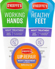 O'Keeffe's Night Treatment Combo Pack Including Working Hands Night Treatment Hand Cream, Healthy Feet Night Treatment Foot Cream and Lip Repair Night Treatment Lip Balm