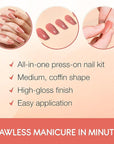 Ardell Nail Addict Naked Maven, Press On Nails, Medium Coffin Shape, Nail Kit, 1-Pack