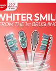 Colgate 360 Optic White Advanced Whitening Toothbrush, Adult Medium Toothbrush with Whitening Cups, Helps Whiten Teeth and Removes Odor Causing Bacteria, 2 Pack