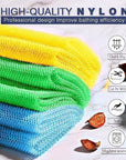 UJFQBH 3 Pieces African exfoliating net African Net Long Net Bath Sponge Exfoliating Shower Body Scrubber Back Scrubber Skin Smoother,Great for Daily Use (Yellow, Green, Blue)