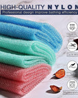 UJFQBH 3 Pieces African exfoliating net African Net Long Net Bath Sponge Exfoliating Shower Body Scrubber Back Scrubber Skin Smoother,Great for Daily Use (Pink, Blue, Green)