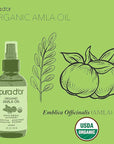 PURA D'OR 4 Oz ORGANIC Amla Oil, 100% Pure USDA Certified Premium Grade, Cold Pressed, Unrefined, Extra Virgin, Hair Serum & Thickening Hair Product w/Pump for Women & Men