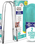 GuruNanda Tongue Scraper for Adults (2 Pack) with Travel Case, 420 Medical-grade 100% Stainless Steel Tongue Cleaner, Aids in Fresh Breath & Oral Care