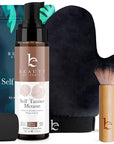 Self Tanner Tanning Mousse Kit - USA Made with Natural & Organic Ingredients, Tan Kit with Kabuki Brush & Mitt, Tanning Foam for Fake Tan, Non Toxic Sunless Tanner, Self Tanners Best Sellers