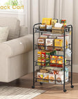 TOOLF 4-Tier Rolling Cart, Metal Utility Cart with 3 Hooks, Easy Assemble Mobile Storage Trolley On Wheels, Metal Shelving Units Kitchen Bathroom Laundry Room