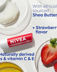 NIVEA Strawberry Lip Care, Tinted Lip Balm Pack with Shea Butter, Nourishing Oils and Vitamin C & E, 3-in-1 Moisture, Repair and Color, 0.17 Oz Stick, Pack of 4