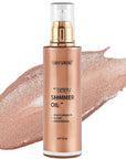 Shimmer Body Oil, Long Lasting Moisturizing Body Glow Glitter for Women Face Luminizer Highlighter Makeup 100ml Shimmer Oil for Glowing Skin Lotion (Medium Rose Gold)