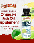 Barlean's Key Lime Pie High Potency Omega 3 Fish Oil Liquid Supplement, 1500mg of EPA& DHA Fatty Acid, Smoothie Flavored & Burpless for Brain, Joint, & Heart Health, 8 oz