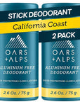 Oars + Alps Deodorant for Men & Women, Aluminum Free Deodorant for Men, Dermatologist Tested, Clean Ingredients, Vegan, Long Lasting, Odor Protection, California Coast, 2pk, 2.6oz