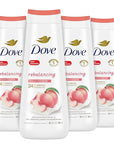 Dove Body Wash Rebalancing White Peach & Rice Milk, 4 Count for Renewed, Healthy Looking Skin, Moisturizing Gentle Skin Cleanser with 24hr Renewing MicroMoisture, 20 oz