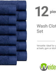 100% Cotton Washcloths Set 13” x 13” | Dark Grey Towels | Set of 12 Ultra Soft and Highly Absorbent Washcloths Sets for Bathroom, Gym, Hotel, Spa | Machine Washable Face Towel