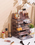 Sorbus Acrylic Makeup Organizer Set, 6-Drawer Vanity & Countertop Cosmetic Storage with Small & Wide Compartments, Purple Makeup Storage for Brushes, Jewelry – Holiday Gift for Women & Teens