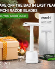 ZOMCHI Double Edge Safety Razor with Stand for Men, Women Razor with 10 Double Edge Safety Razor Blades, Plastic Free Metal Razor – White