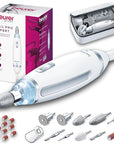 Beurer MP62 Professional Nail Drill Kit, Portable Electric File Machine with 10 Attachments & 10 Sanding Bands, Efile Dremel for Acrylic Gel Manicure and Pedicure, LED Light, with Storage Case