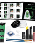 MEICOLY Complete Green Witch Makeup Kit,Wicked Costume Halloween SFX Frankenstein Makeup Set,Elphaba Green Face Paint for Character Cosplay Stage Performance Theater,Setting Powder,Yellow Face Paint
