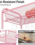 TOOLF 3 Tier Rolling Utility Cart - Durable Metal Design Pink Utility Cart, Storage Trolley on Wheels with 3 Hooks, Perfect for Kitchen, Bathroom & Laundry Room Organization