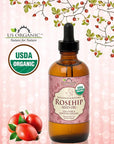 US Organic Rosehip Seed Oil, USDA Certified Organic, Cold Pressed, Virgin Organic, Amber Glass Bottle and Glass Eyedropper for Easy Application - 4 oz (115 ml)