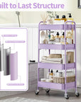 TOOLF 4-Tier Metal Rolling Cart with Wheels, Storage Utility Organizer Cart for Kitchen, Bathroom, Office, Baby Essentials & Makeup - Lockable Casters, Easy Assembly, Large Capacity, Purple
