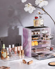 Sorbus Acrylic Makeup Organizer Set, 7-Drawer Vanity & Countertop Cosmetic Storage with Small & Wide Compartments, Tie Dye Makeup Storage for Brushes, Jewelry – Holiday Gift for Women & Teens