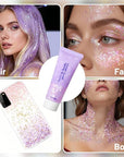 DAGEDA Silver Pink Body Glitter Gel, Holographic Face Glitter Rave Party Accessories, Chunky Glitters for Hair Eyes Nails, Cosmetic Laser Powder Festival Sequins Paint Makeup