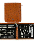 3 Swords Germany - brand quality 12 piece manicure pedicure grooming kit set for professional finger & toe nail care with cognac synthetic leather case - Made in Germany