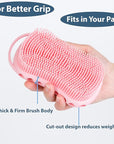 MtBoi Double-Sided Exfoliating Silicone Body Scrubber, 2-in-1 Bath Scrubber, Shampoo Brush, Silicone Loofah for All Skin Types, Shower Body Scrubber, Easy to Clean, Lather Well (Pink)